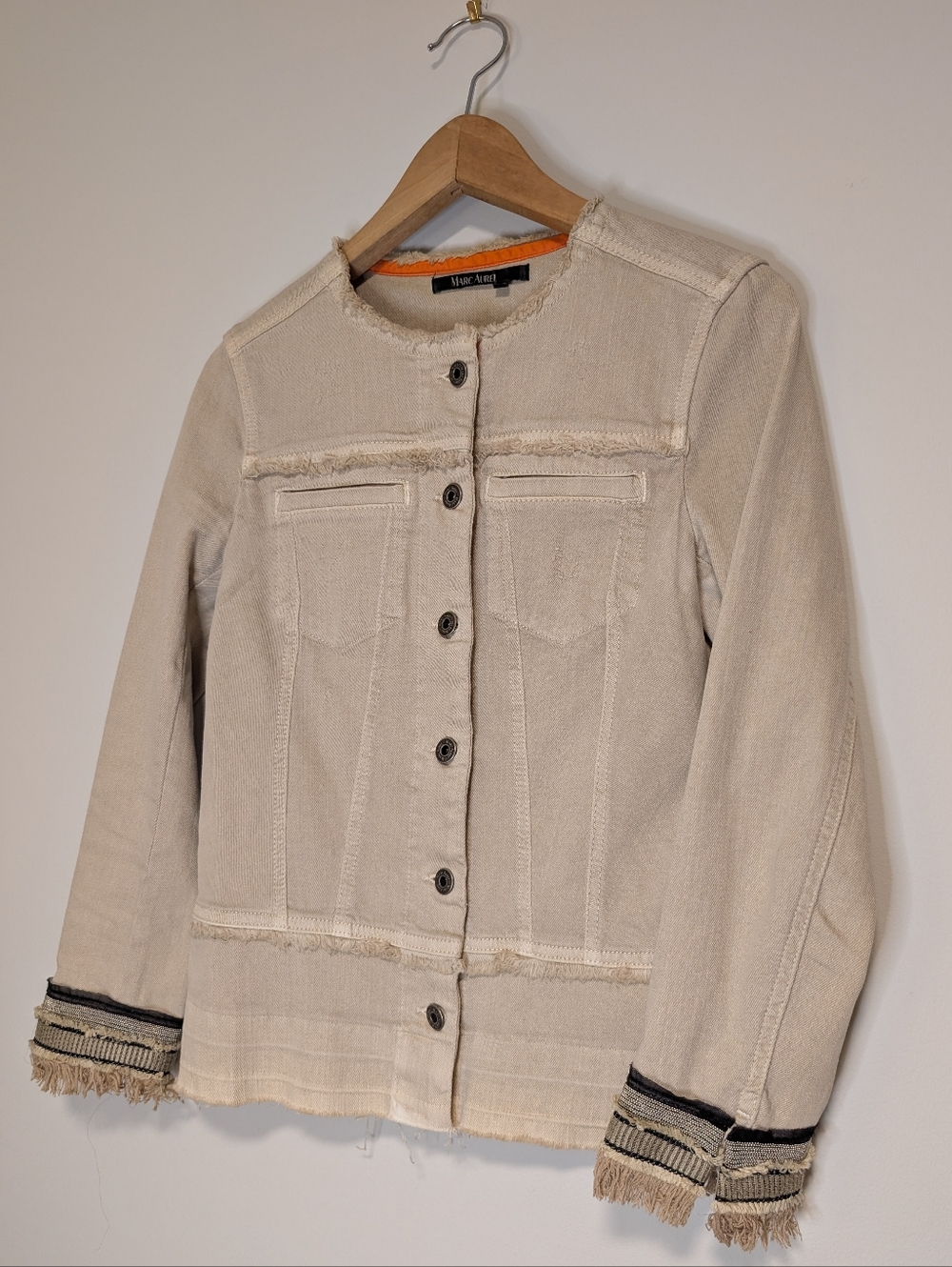 Tan Marc Aurel Beige Frayed Hem Lightweight Jacket (Small 36) - Picture 4 of 14